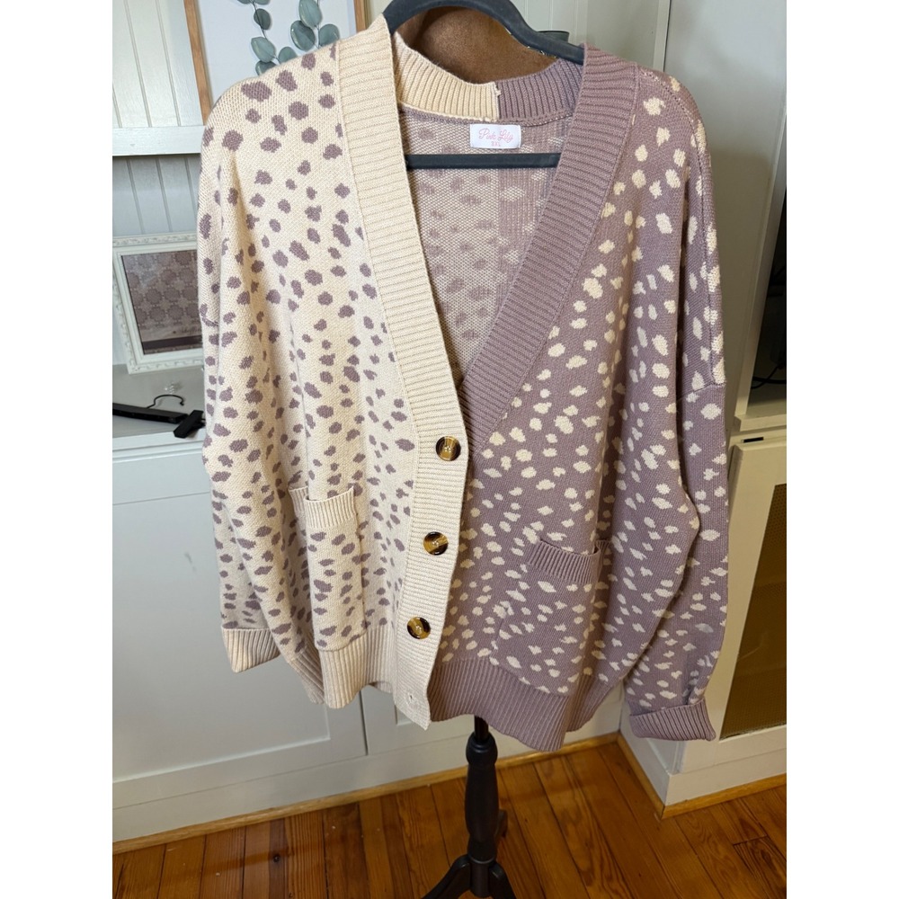 Pink Lily Colorblock Animal Print Cardigan Mauve Cream 3XL MA482